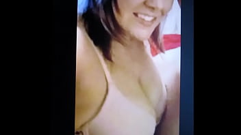 BIG LOAD cum tribute on a brunette mom MILF cutie with great body and tits